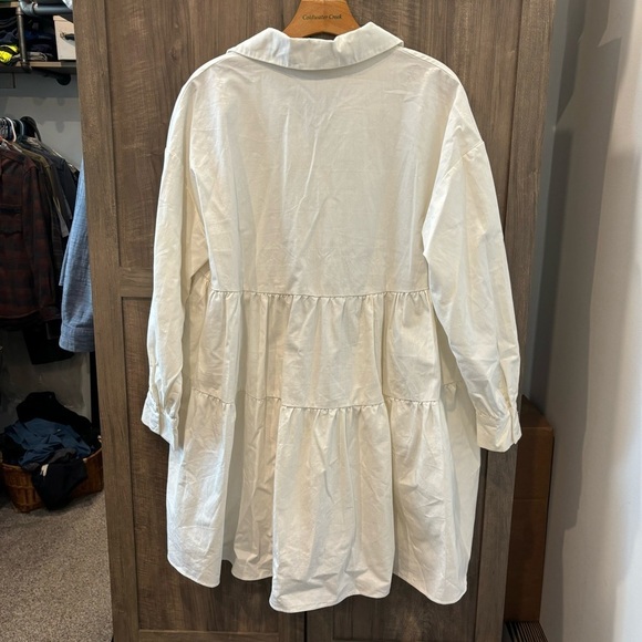En Saison Medium Poplin Mini Dress Tiered White Long Sleeve - Picture 3 of 13